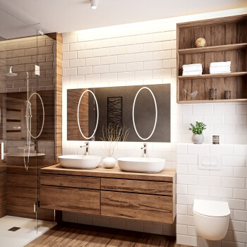 Lustro prostokątne MELISA piaskowane z podświetleniem LED II i białą zabudową MDF 120x60