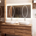 Lustro prostokątne MELISA piaskowane z podświetleniem LED II i białą zabudową MDF-#1