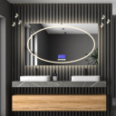 Lustro prostokątne MELISA piaskowane z podświetleniem LED i białą zabudową MDF + panel dotykowy (na środku na dole) + ŻYWOTNOŚĆ TAŚMY LED LONG LIFE 70 000 GODZ-#1