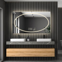 Lustro prostokątne MELISA piaskowane z podświetleniem LED i białą zabudową MDF + stacja pogody (na środku na dole) + ŻYWOTNOŚĆ TAŚMY LED LONG LIFE 70 000 GODZ-#1