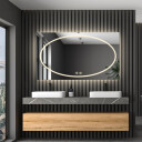 Lustro prostokątne MELISA piaskowane z podświetleniem LED i białą zabudową MDF + zegar cyfrowy (na środku na dole) + ŻYWOTNOŚĆ TAŚMY LED LONG LIFE 70 000 GODZ-#1