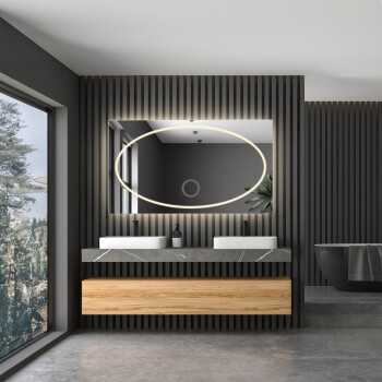 Lustro prostokątne MELISA piaskowane z podświetleniem LED i białą zabudową MDF 120x60
 - poziom
 + lusterko ZOOM (fi 14)(na środku na dole)
 + ŻYWOTNOŚĆ TAŚMY LED LONG LIFE 70 000 GODZ