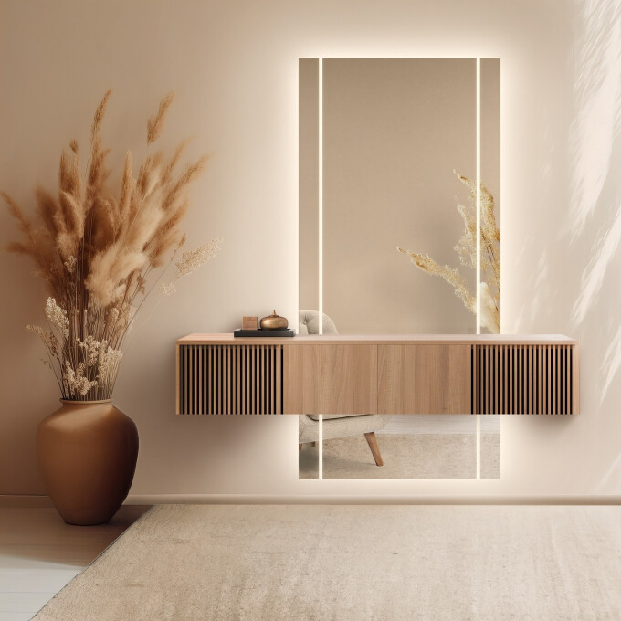 Lustro prostokątne szlifowane MERY W DWÓCH CZĘŚCIACH piaskowane z podświetleniem LED-#0