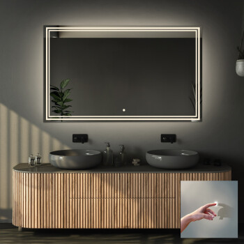 Lustro prostokątne MIA piaskowane z podświetleniem LED 120x60 - poziom + włącznik dotykowy na środku na dole + ŻYWOTNOŚĆ TAŚMY LED LONG LIFE 70 000 GODZ