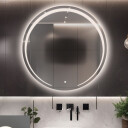 Lustro okrągłe NELA piaskowane z podświetleniem LED + mata antyparowa z dedykowanym włącznikiem dotykowym (na środku na dole) + ŻYWOTNOŚĆ TAŚMY LED LONG LIFE 70 000 GODZ-#1