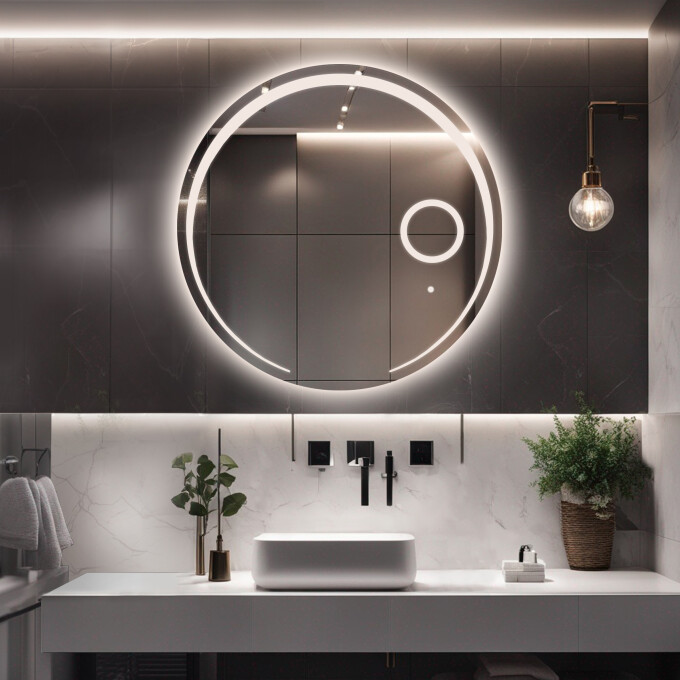 Lustro okrągłe NELA piaskowane z podświetleniem LED + lusterko ZOOM LED (fi 15) z dedykowanym włącznikiem (wg załącznika) + ŻYWOTNOŚĆ TAŚMY LED LONG LIFE 70 000 GODZ-#0