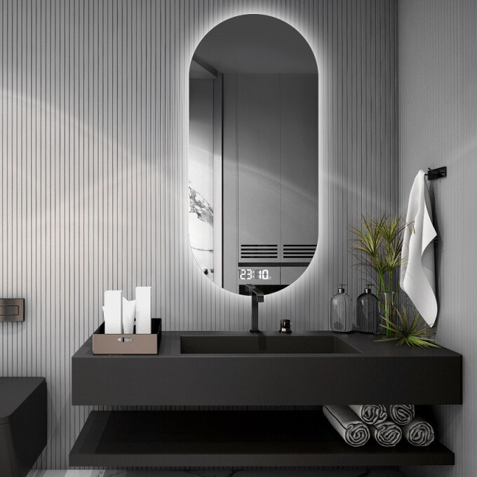 Lustro owalne NIKO z podświetleniem LED
 + zegar cyfrowy z czujnikiem temperatury (na środku na dole)
 + ŻYWOTNOŚĆ TAŚMY LED LONG LIFE 70 000 GODZ-#0