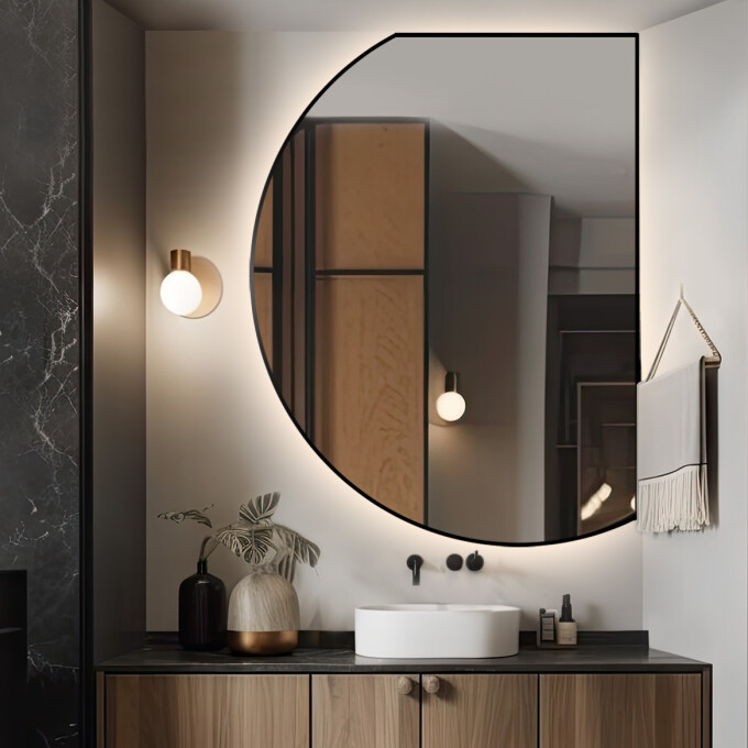 Lustro o nieregularnym kształcie ODETTA w ramie MDF z podświetleniem LED-#0