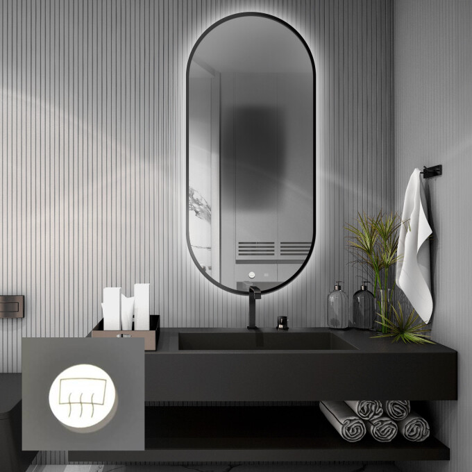 Lustro owalne OLI w ramie MDF SLIM z podświetleniem LED
 + mata antyparowa z dedykowanym włącznikiem (na środku na dole)
 + ŻYWOTNOŚĆ TAŚMY LED LONG LIFE 70 000 GODZ-#0