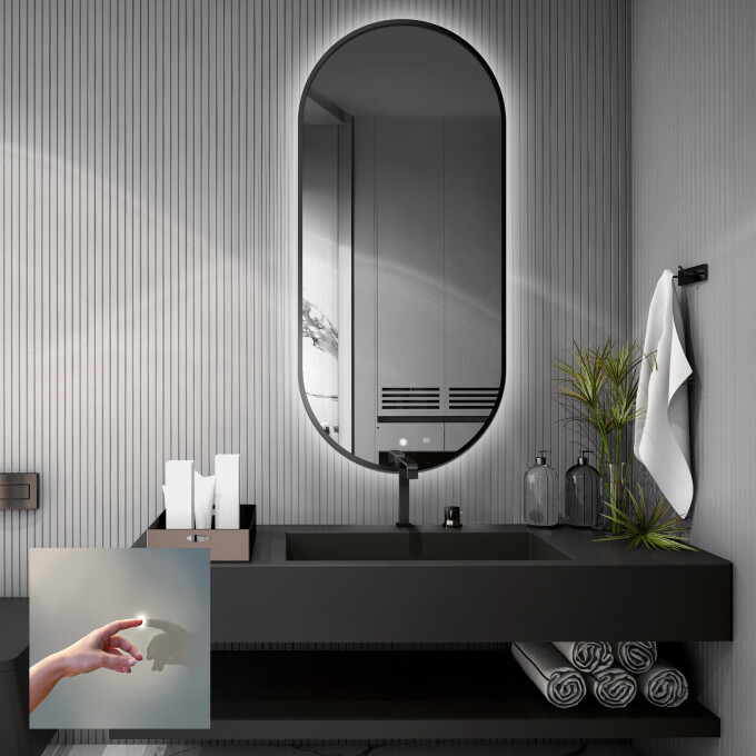 Lustro owalne OLI w ramie MDF SLIM z podświetleniem LED
 + włącznik dotykowy (na środku na dole)
 + ŻYWOTNOŚĆ TAŚMY LED LONG LIFE 70 000 GODZ-#0