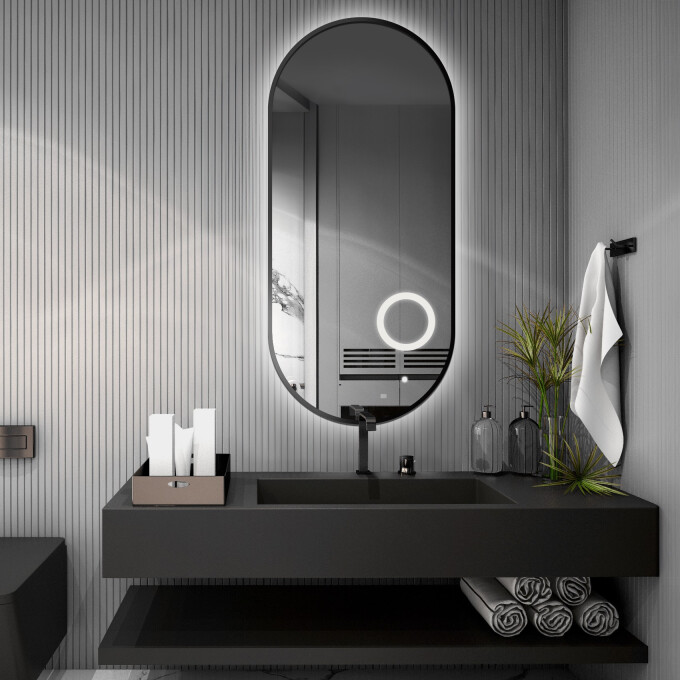 Lustro owalne OLI w ramie MDF SLIM z podświetleniem LED
 + lusterko ZOOM LED (fi 15) z dedykowanym włącznikiem (wg załącznika)
 + ŻYWOTNOŚĆ TAŚMY LED LONG LIFE 70 000 GODZ-#0