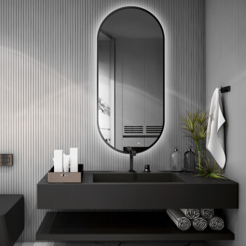 Lustro owalne OLI czarne w ramie MDF SLIM z podświetleniem LED 50x90