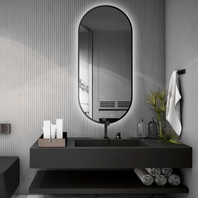 Lustro owalne OLI w ramie MDF SLIM z podświetleniem LED-#0