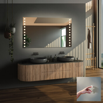 Lustro prostokątne OLIWIA piaskowane z podświetleniem LED 120x60 - poziom + włącznik dotykowy na środku na dole + ŻYWOTNOŚĆ TAŚMY LED LONG LIFE 70 000 GODZ