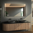 Lustro prostokątne OLIWIA piaskowane z podświetleniem LED  + zegar cyfrowy z czujnikiem temperatury (lewy dolny róg) + ŻYWOTNOŚĆ TAŚMY LED LONG LIFE 70 000 GODZ-#1