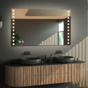 Lustro prostokątne OLIWIA piaskowane z podświetleniem LED  + zegar cyfrowy z czujnikiem temperatury (lewy dolny róg) + włącznik dotykowy (na środku na dole) + ŻYWOTNOŚĆ TAŚMY LED LONG LIFE 70 000 GODZ-#1