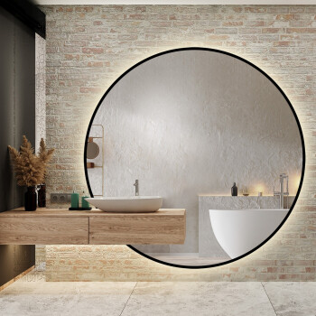 Lustro okrągłe ORFEUSZ białe w ramie MDF z wycięciem na szafkę z podświetleniem LED (tafla 6mm) fi 120