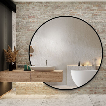 Lustro okrągłe ORFEUSZ czarne w ramie MDF z wycięciem na szafkę (tafla 6mm) fi 120