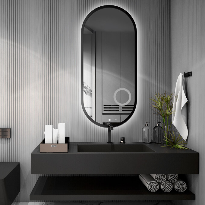 Lustro owalne OSKAR w ramie MDF z podświetleniem LED
 + lusterko ZOOM (fi 14)(wg załącznika)
 + włącznik dotykowy (na środku na dole)
 + ŻYWOTNOŚĆ TAŚMY LED LONG LIFE 70 000 GODZ-#0