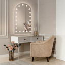 Lustro półowalne OSLO piaskowane z podświetleniem LED i białą zabudową MDF-#0