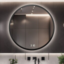 Lustro okrągłe OTTO w ramie MDF z podświetleniem LED + zegar cyfrowy z czujnikiem temperatury (na środku na dole) + ŻYWOTNOŚĆ TAŚMY LED LONG LIFE 70 000 GODZ-#1