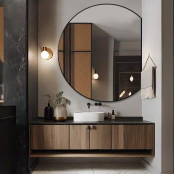 Lustro okrągłe OTTO ŚCIĘTY BOK czarne w ramie MDF fi 100