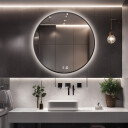 Lustro okrągłe OTYLIA w ramie MDF SLIM z podświetleniem LED + zegar cyfrowy z czujnikiem temperatury (na środku na dole) + ŻYWOTNOŚĆ TAŚMY LED LONG LIFE 70 000 GODZ-#0