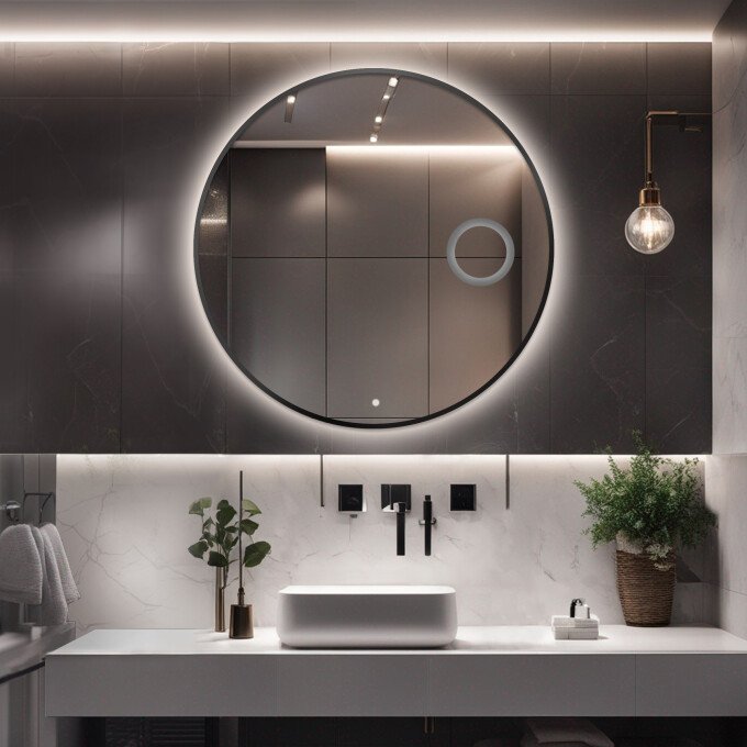 Lustro okrągłe OTYLIA w ramie MDF SLIM z podświetleniem LED + lusterko ZOOM (fi 14)(wg załącznika) + włącznik dotykowy (na środku na dole) + ŻYWOTNOŚĆ TAŚMY LED LONG LIFE 70 000 GODZ-#0