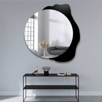 Lustro okrągłe PLAMKO srebrne z czarnym lacobelem 58x60