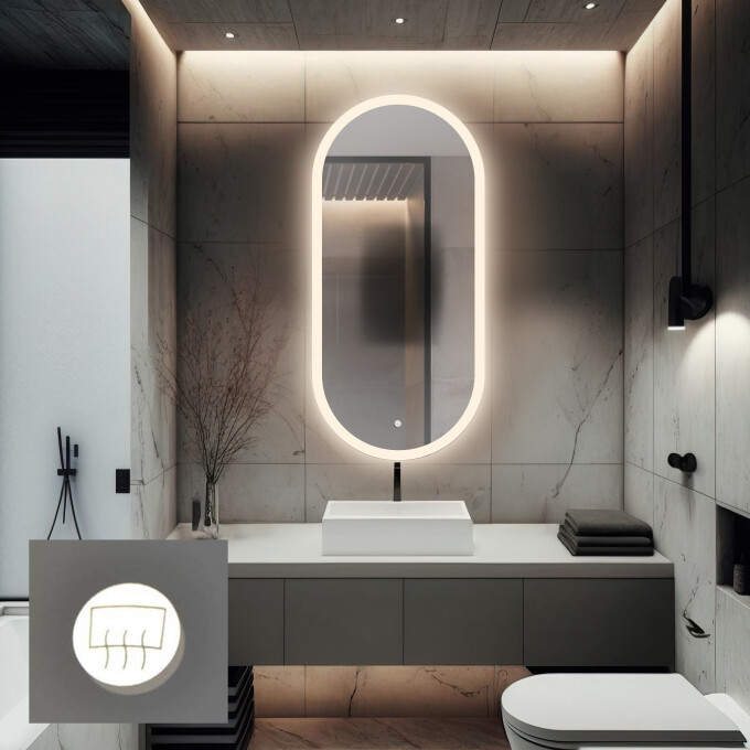 Lustro owalne ROMI piaskowane z podświetleniem LED
 + mata antyparowa z dedykowanym włącznikiem dotykowym (na środku na dole)
 + ŻYWOTNOŚĆ TAŚMY LED LONG LIFE 70 000 GODZ-#0