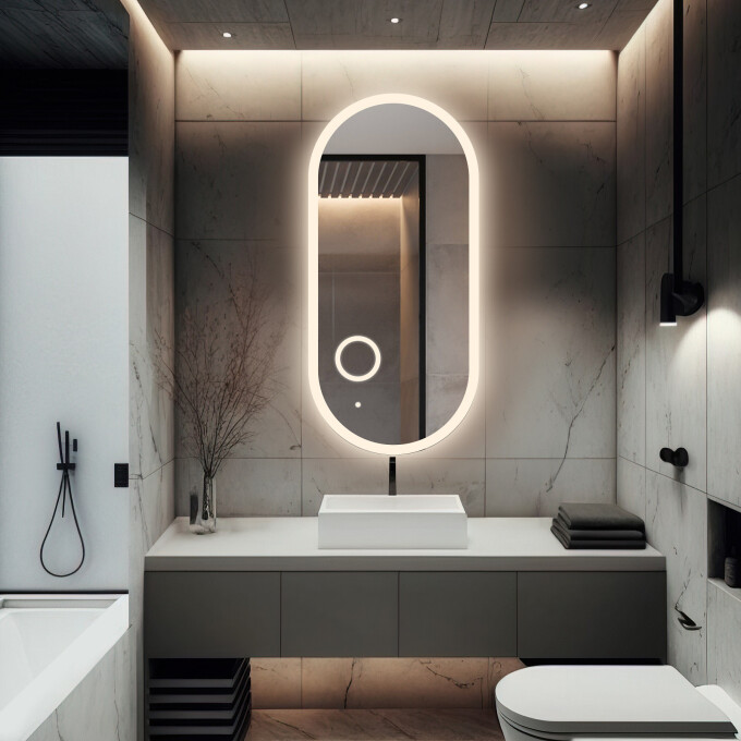 Lustro owalne ROMI piaskowane z podświetleniem LED
 + lusterko ZOOM LED (fi 15) z dedykowanym włącznikiem (wg załącznika)
 + ŻYWOTNOŚĆ TAŚMY LED LONG LIFE 70 000 GODZ-#0