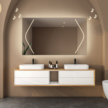 Lustro prostokątne SOFIA piaskowane z podświetleniem LED 120x60 - poziom + głośnik bluetooth + ŻYWOTNOŚĆ TAŚMY LED LONG LIFE 70 000 GODZ