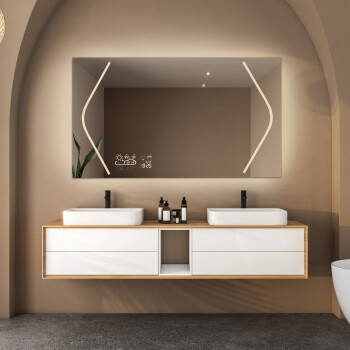 Lustro prostokątne SOFIA piaskowane z podświetleniem LED 120x60 - poziom + stacja pogody (lewy dolny róg) + ŻYWOTNOŚĆ TAŚMY LED LONG LIFE 70 000 GODZ