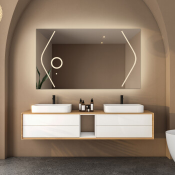 Lustro prostokątne SOFIA piaskowane z podświetleniem LED 120x60 - poziom + lusterko ZOOM LED (fi 15) z dedykowanym włącznikiem (wg załącznika) + ŻYWOTNOŚĆ TAŚMY LED LONG LIFE 70 000 GODZ