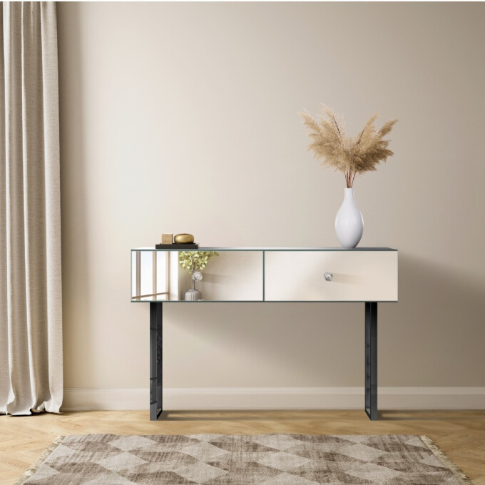 Toaletka lustrzana z czarnymi nóżkami (Wysokość 84 cm, Głębokość 43 cm, Szerokość 90 cm)-#0