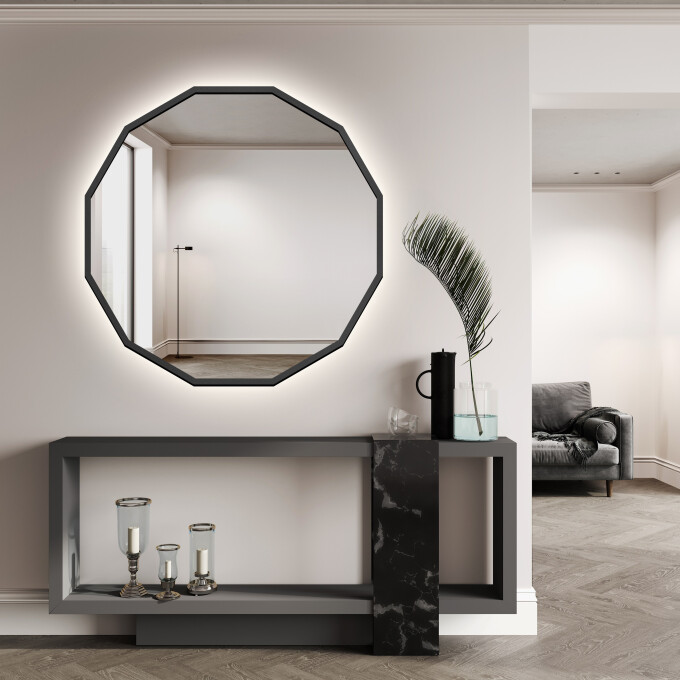 Lustro wielokątne WIELO w ramie MDF z podświetleniem LED-#0