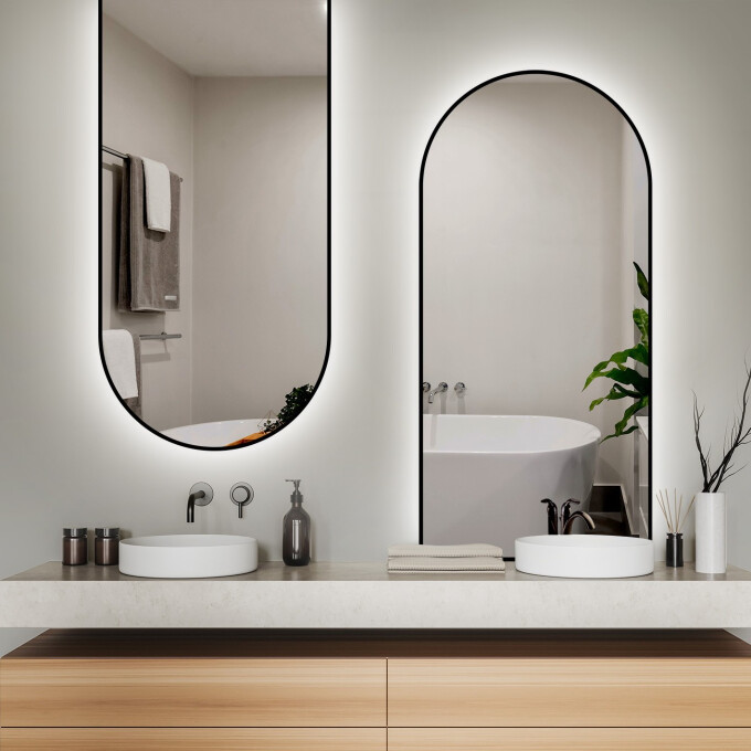Zestaw dwóch luster półowalnych DOMI w ramie MDF SLIM z podświetleniem LED (2szt)-#0