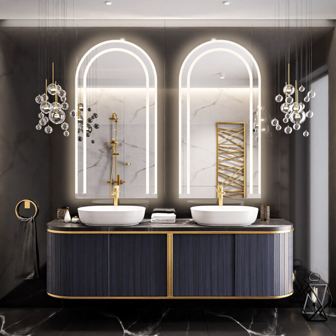 Zestaw luster półowalnych KORIA piaskowanych z podświetleniem LED (2szt)-#0