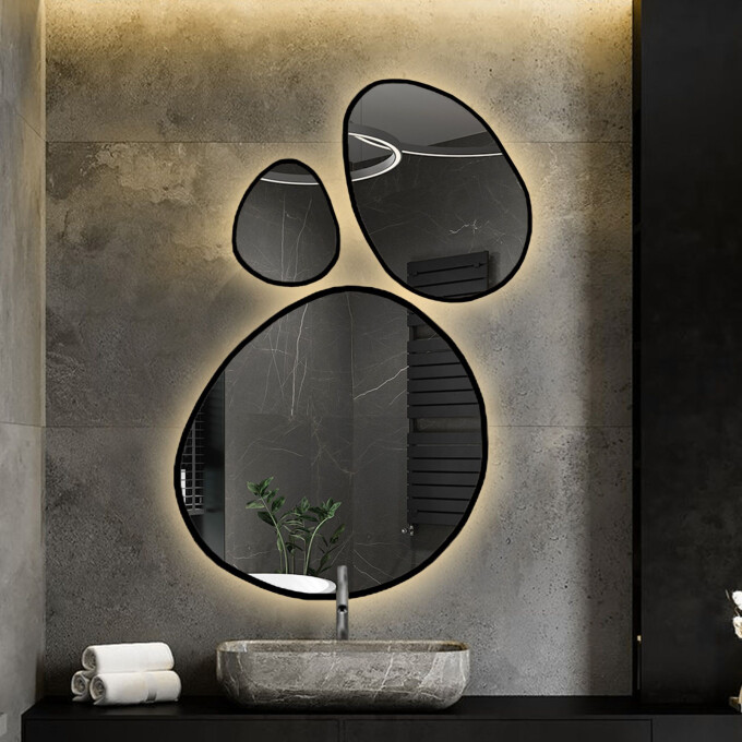 Zestaw trzech luster organicznych OPALIT w ramie MDF z podświetleniem LED (3szt)-#0