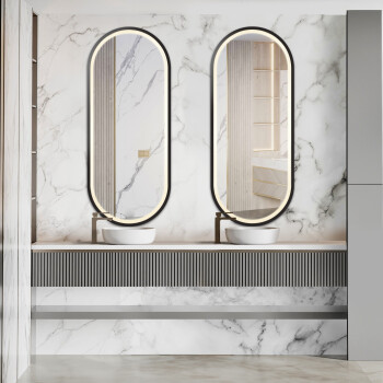 Zestaw luster owalnych OSKAR czarne w ramie MDF piaskowane z podświetleniem LED II 53x93 (2szt)