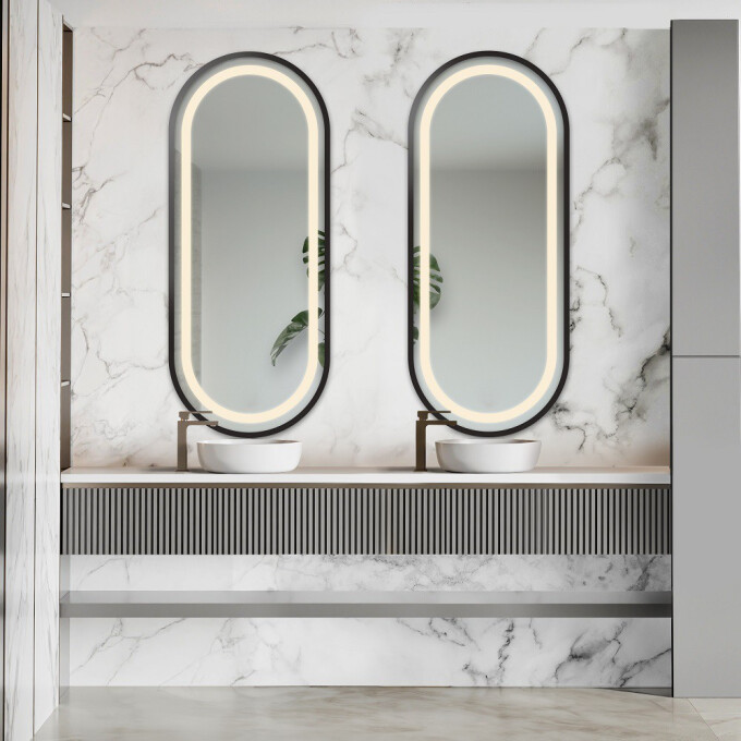 Zestaw luster owalnych OSKAR w ramie MDF piaskowane z podświetleniem LED III (2szt)-#0