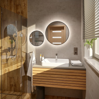 Zestaw lustra okrągłe OTYLIA czarne w ramie MDF SLIM z podświetleniem LED fi 40+fi 60 (2szt)