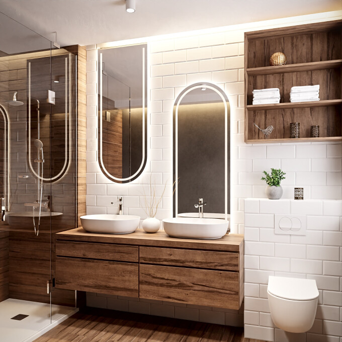 Zestaw luster półowalnych PLATO piaskowanych z podświetleniem LED (2szt)-#0