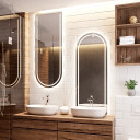 Zestaw luster półowalnych PLATO piaskowanych z podświetleniem LED (2szt)-#1