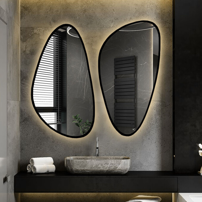 Zestaw luster organicznych SELENIT w ramie MDF z podświetleniem LED (2szt)-#0