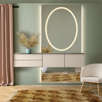 Lustro prostokątne LUMINA GLAM piaskowane z podświetleniem LED i białą zabudową MDF 70x150 - wymiar górnej części 70x110 - wymiar dolnej części 70x40