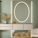 Lustro prostokątne LUMINA GLAM piaskowane z podświetleniem LED i białą zabudową MDF-#1