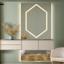 Lustro prostokątne GAZE GLAM piaskowane z podświetleniem LED i białą zabudową MDF-#1