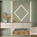 Lustro prostokątne ROMBI GLAM piaskowane z podświetleniem LED i białą zabudową MDF-#1