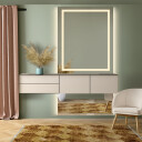 Lustro prostokątne EMI GLAM piaskowane z podświetleniem LED i białą zabudową MDF-#0